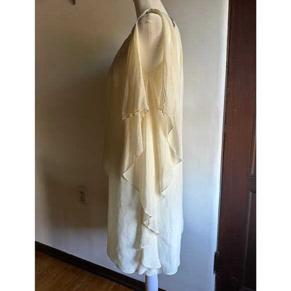 BADGLEY MISCHKA Collection Cream Jeweled Neck Ruffle Dress Little white Small - Picture 4 of 5